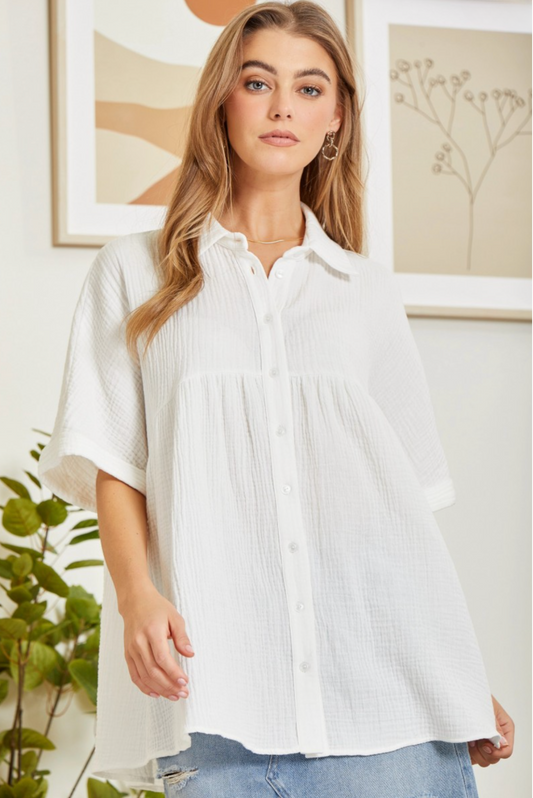 Button Down Baby Doll Top + Curvy | Ivory