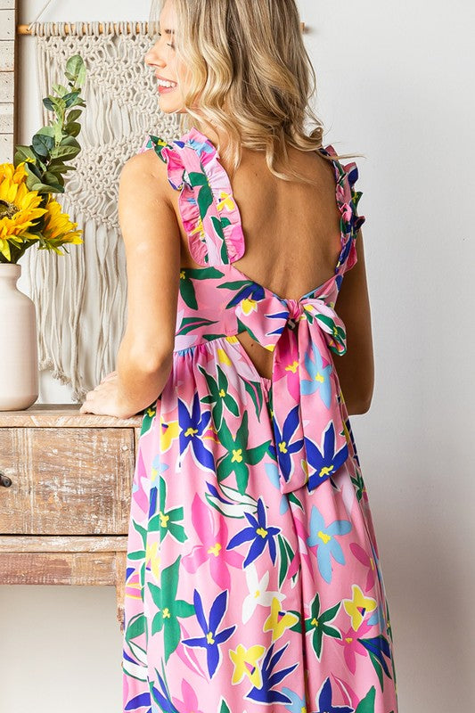 Floral Tie-Back Maxi Dress | Pink