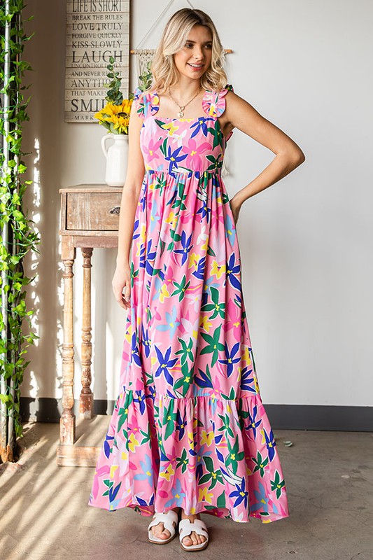 Floral Tie-Back Maxi Dress + Curvy | Pink