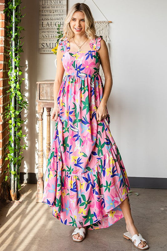 Floral Tie-Back Maxi Dress + Curvy | Pink