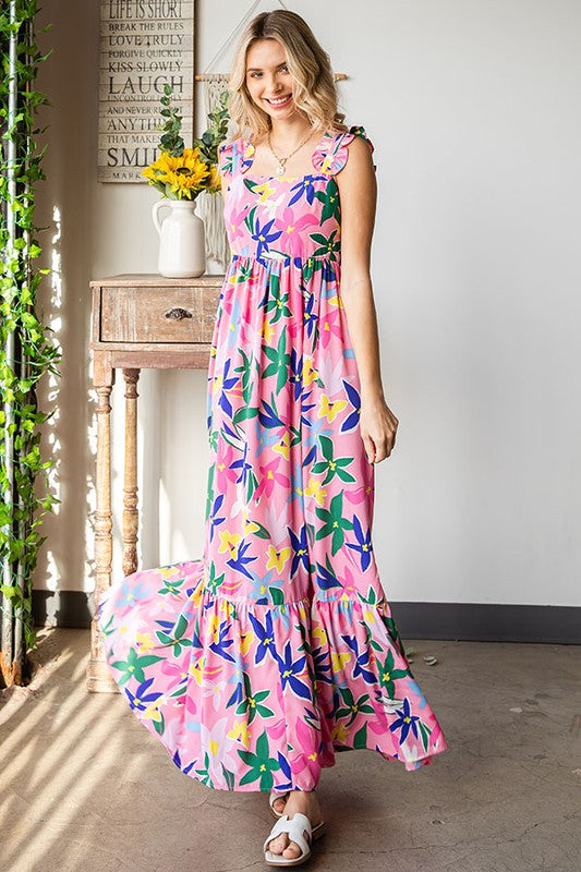 Floral Tie-Back Maxi Dress | Pink