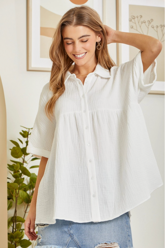 Button Down Baby Doll Top + Curvy | Ivory