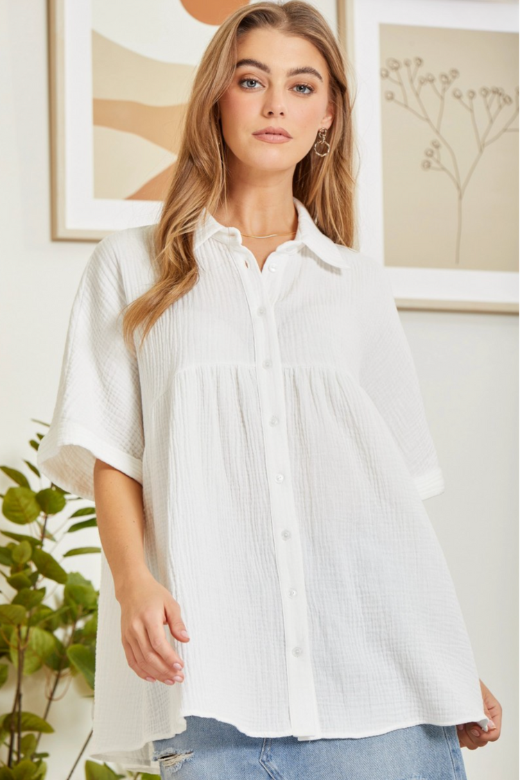 Button Down Baby Doll Top | Ivory