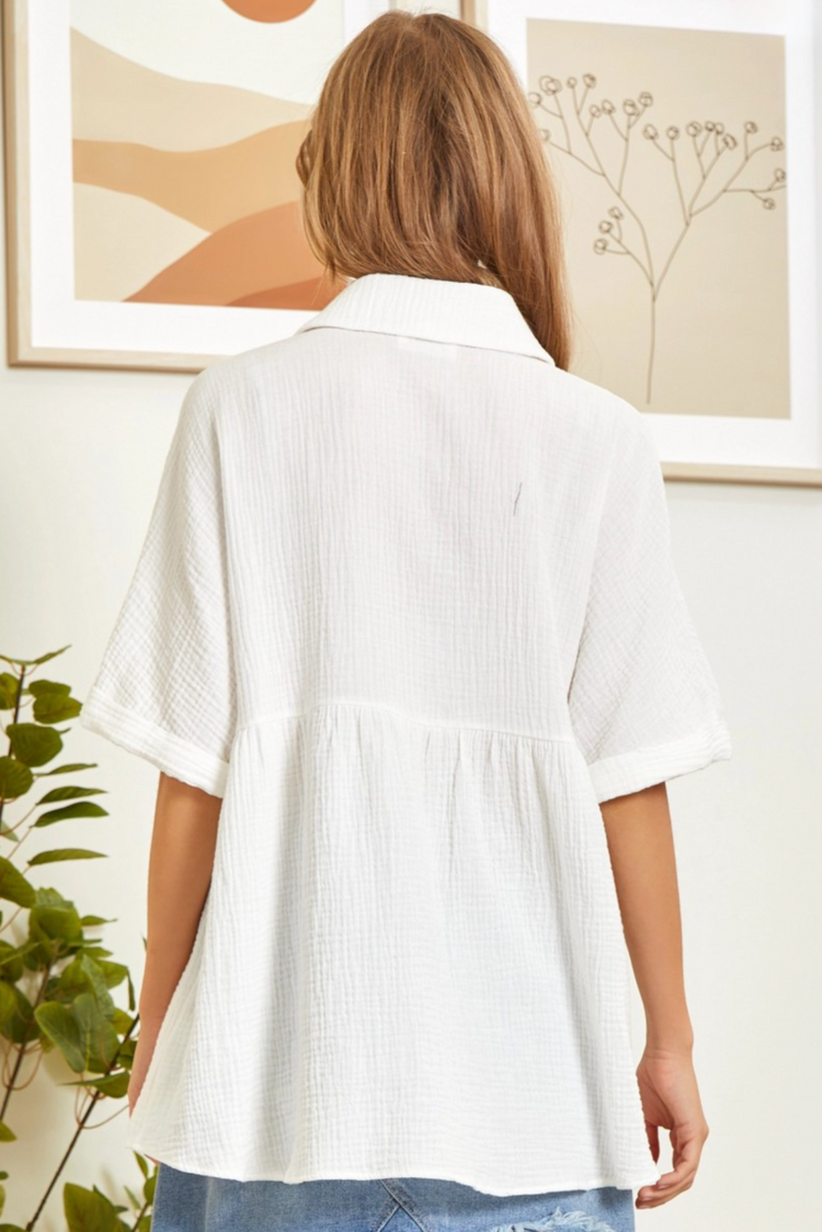 Button Down Baby Doll Top | Ivory