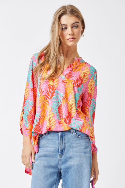 The Lizzy Top | Pink Leaves