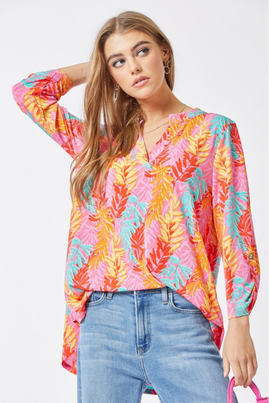 The Lizzy Top + Curvy | Pink Leaves