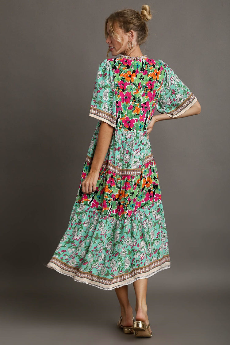 Mixed Floral Print Maxi Dress | Mint