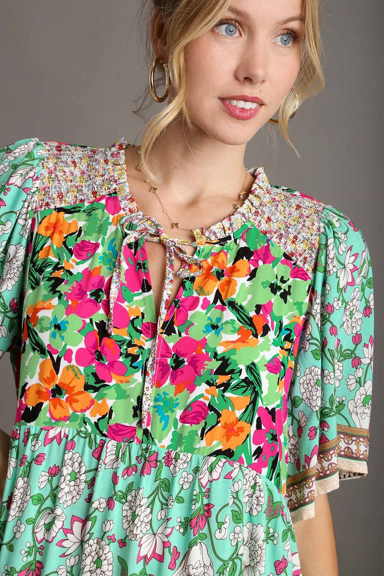 Mixed Floral Print Maxi Dress | Mint