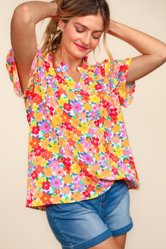 Floral Puff Sleeve Top| Yellow Mix