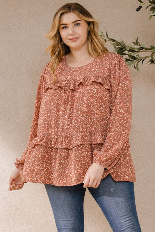 Printed Ruffle Top + Curvy | Mauve