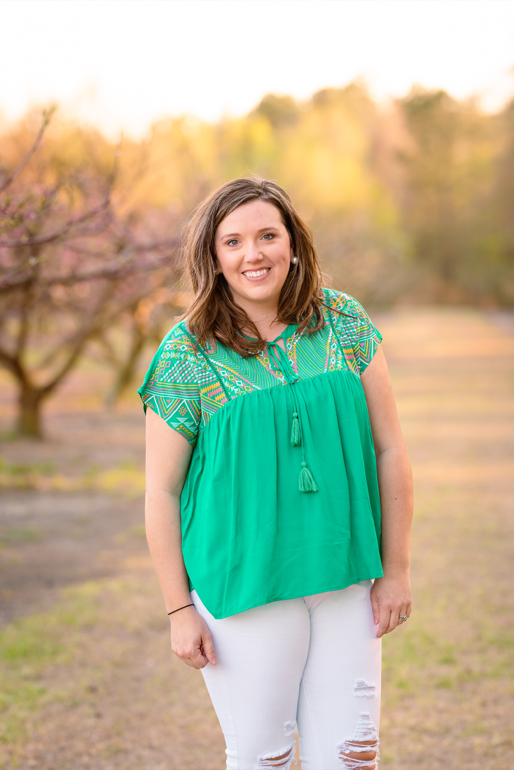 Embroidered Detail Top + Curvy | Emerald