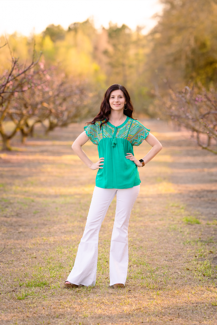 Embroidered Detail Top | Emerald