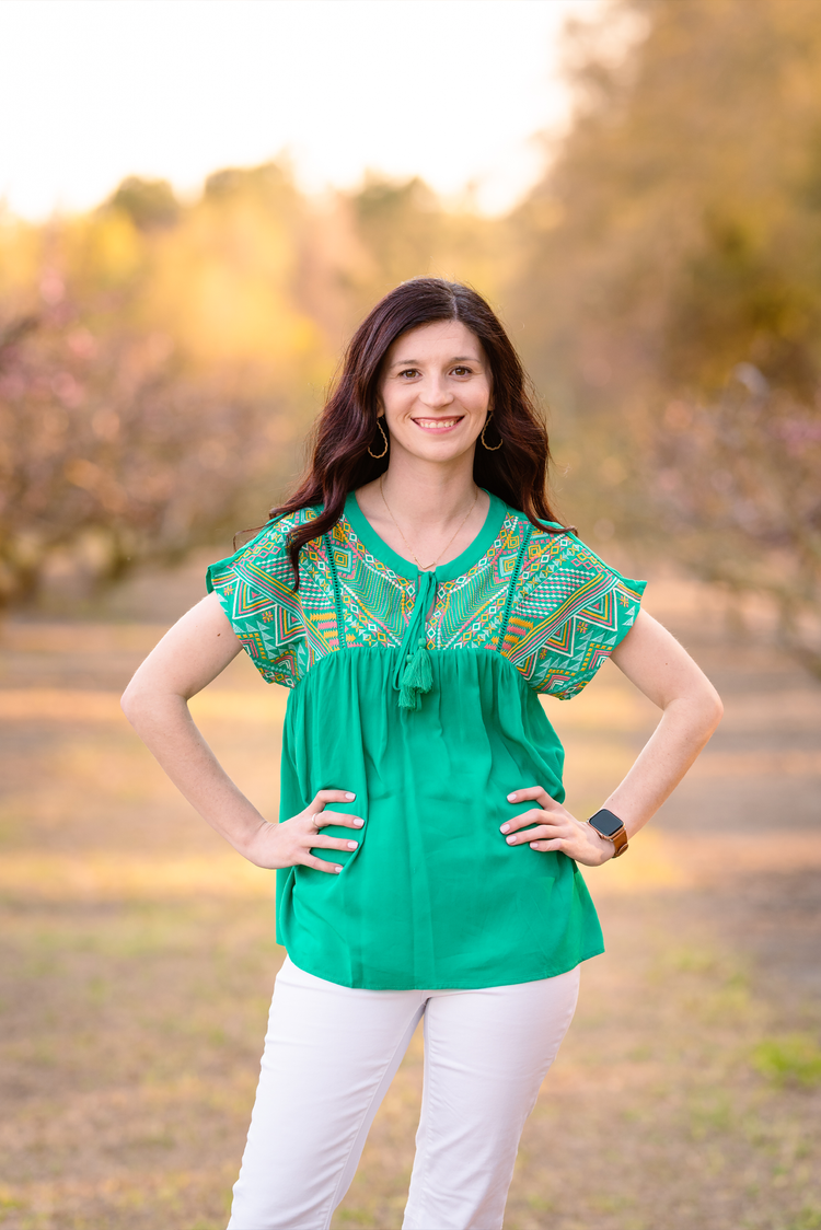 Embroidered Detail Top | Emerald