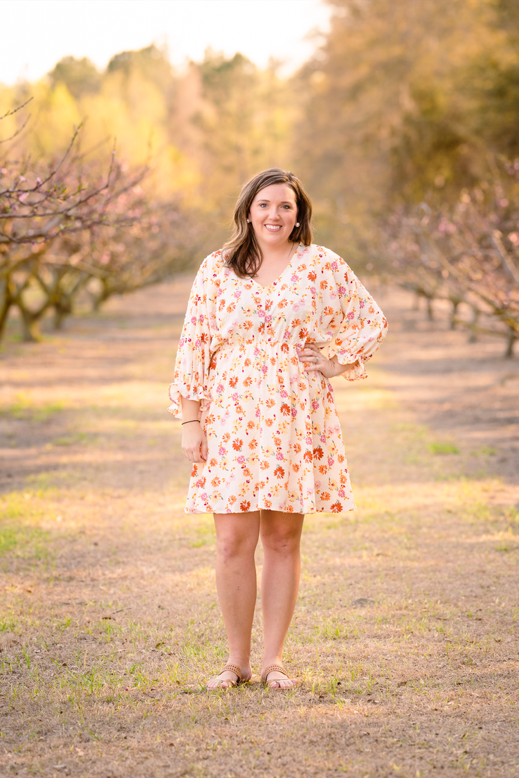 Floral Printed Dress + Curvy | Cream