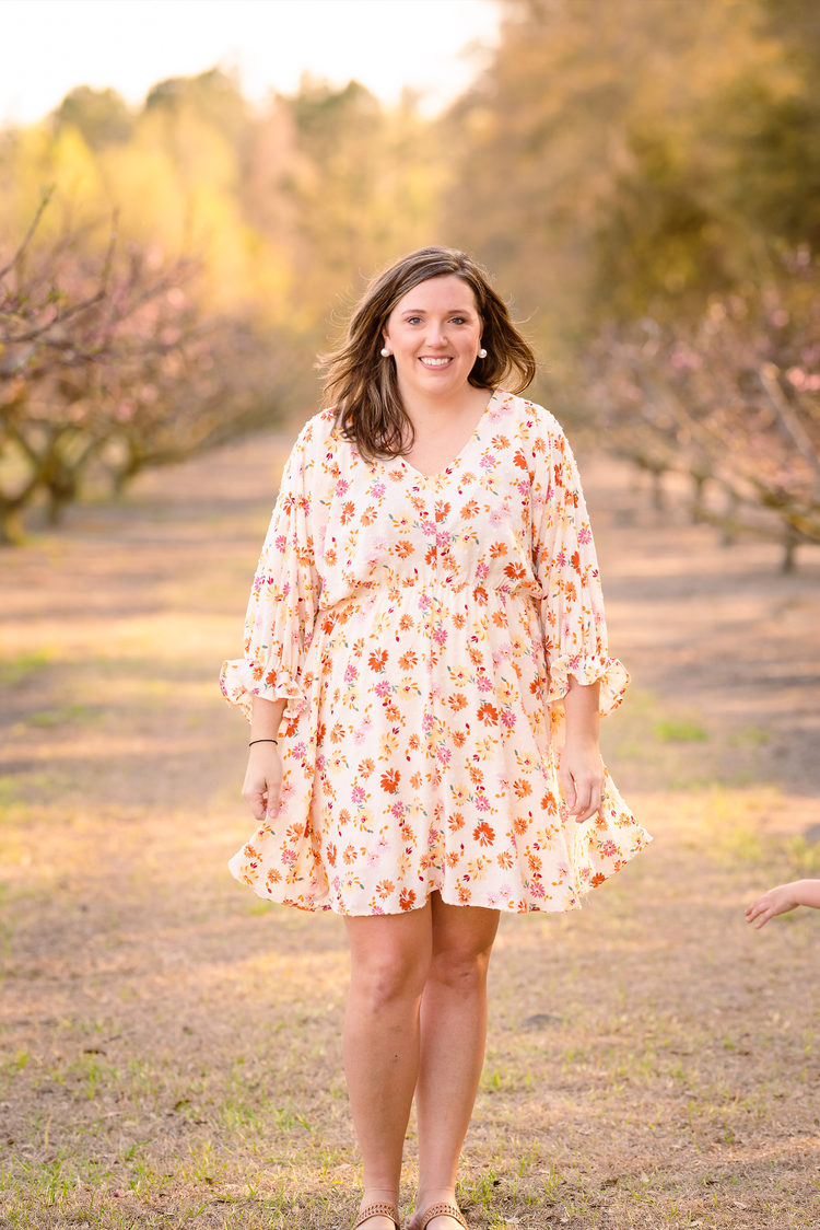 Floral Printed Dress + Curvy | Cream