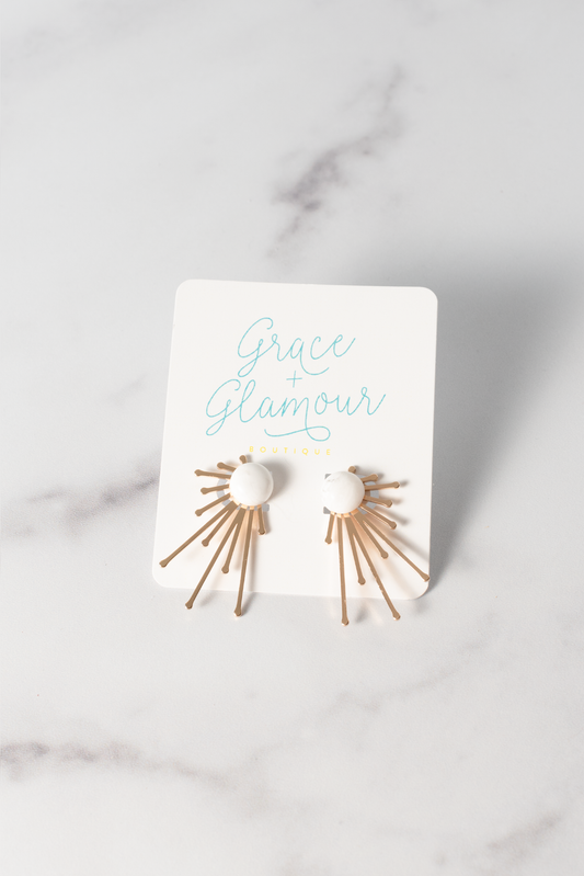 Starburst Gold Earrings | White