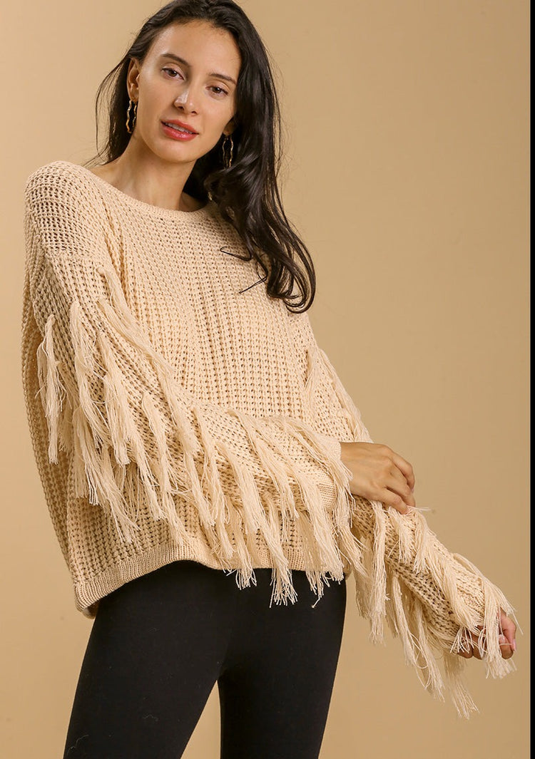 Fringed Sleeve Sweater | Cream