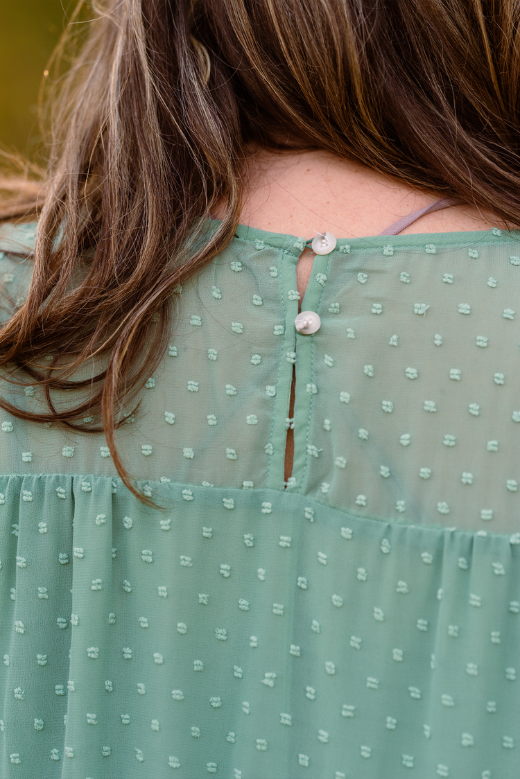 Swiss Dot Ruffle Top | Moss