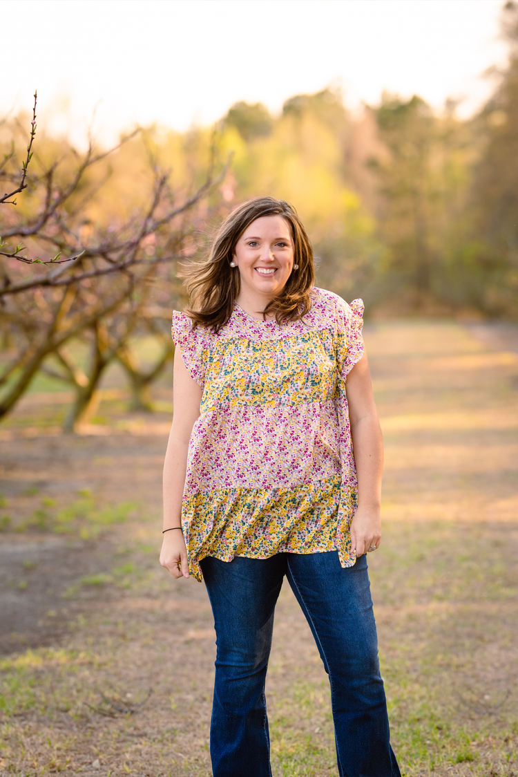 Floral Printed Ruffle Top + Curvy | Pink