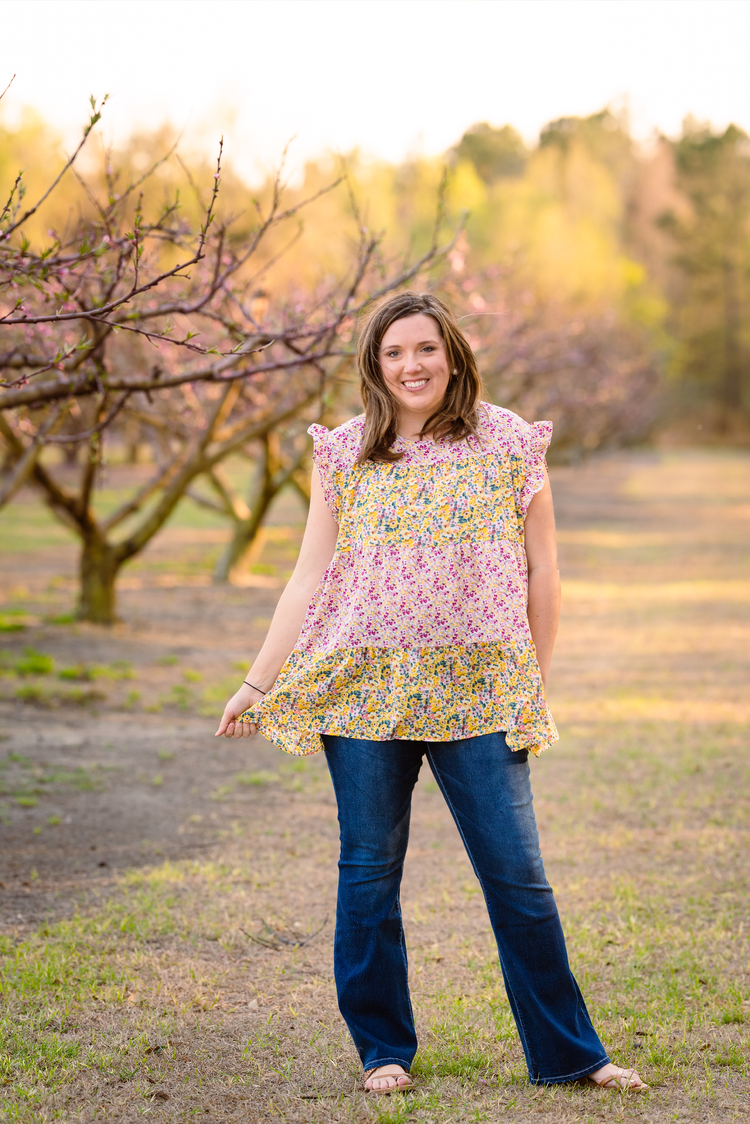 Floral Printed Ruffle Top + Curvy | Pink