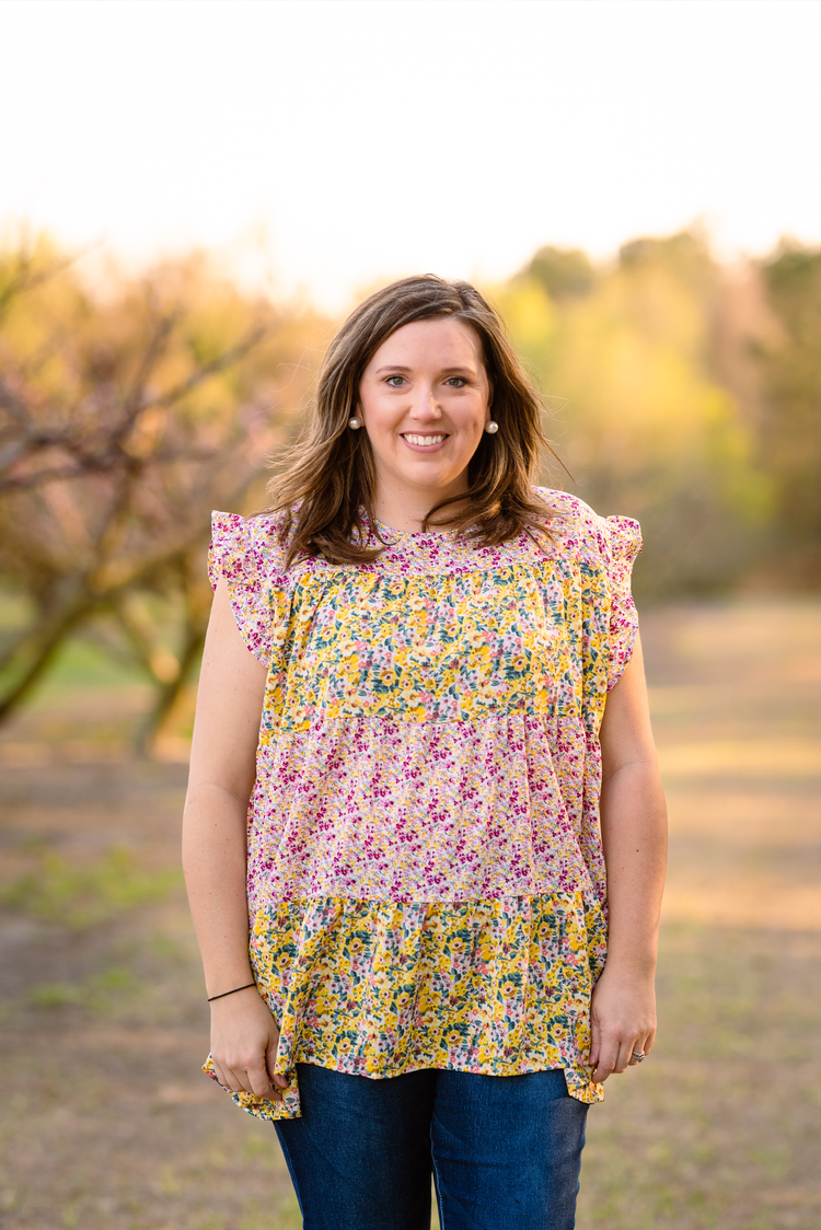 Floral Printed Ruffle Top + Curvy | Pink