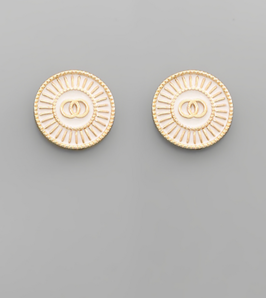 Link Circle Round Earring | White
