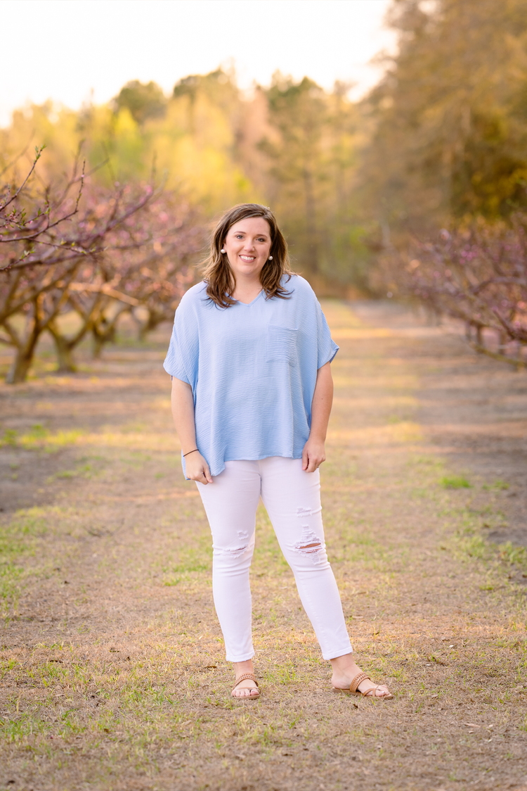 Woven Pocket Top + Curvy | Spring Blue