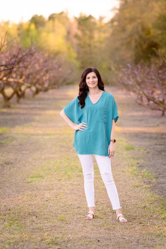 Woven Pocket Top | Dusty Teal