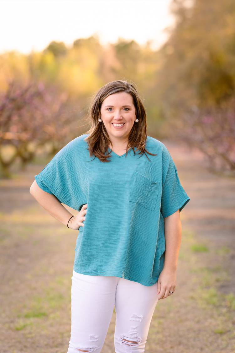 Woven Pocket Top + Curvy | Dusty Teal