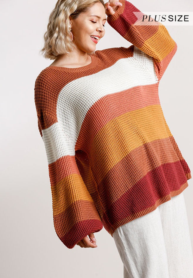 Multicolored Striped Knit Top + Curvy | Brown